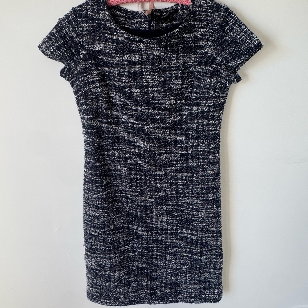 Banana Republic Navy and White Short-Sleeve Tweed Shift Dress